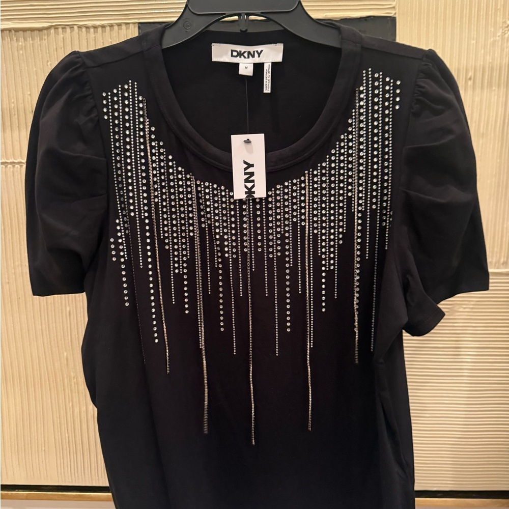 DKNY Black Top with Silver Embellishments - NWT